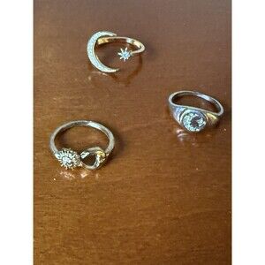 Celelestial Inspired Rings Set Of 3 Sun Moon Stars Hippie Indie Festival Boho